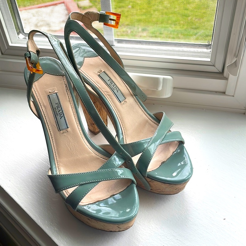 Prada baby blue plate form Sandals